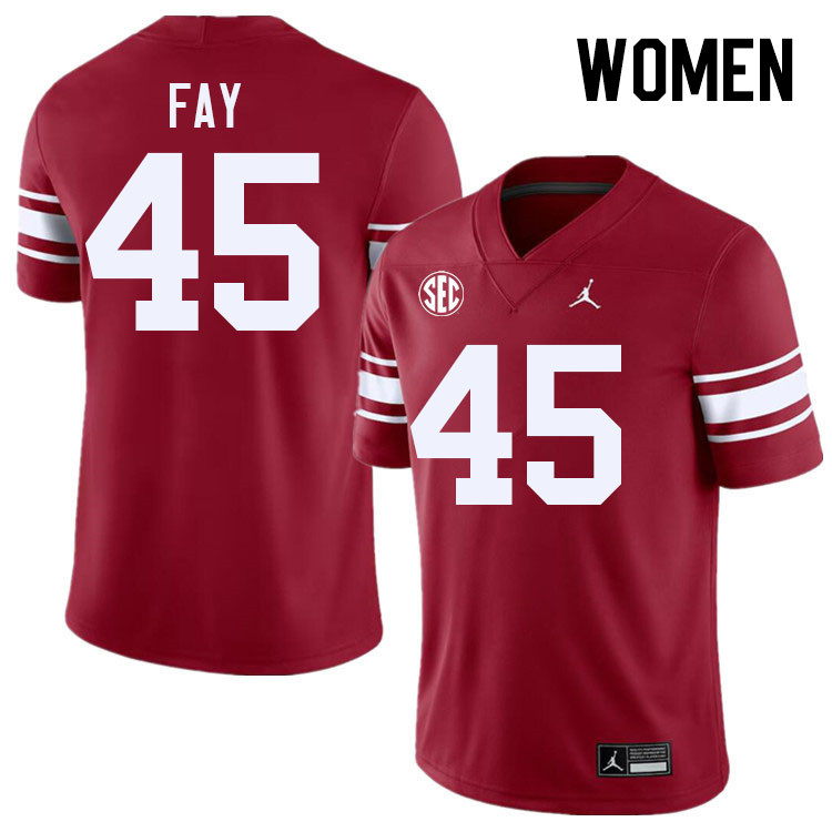 Women #45 Hampton Fay Oklahoma Sooners 2024 SEC Conference College Football Jerseys-Throwback